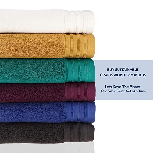 CRAFTSWORTH Cotton Washcloths Set (12x12 Inches,Pack of 12) -650 GSM 100% Ring Spun Cotton - Premium Quality Highly Absorbent and Soft Feel Face Cloth Fingertip Towels - White