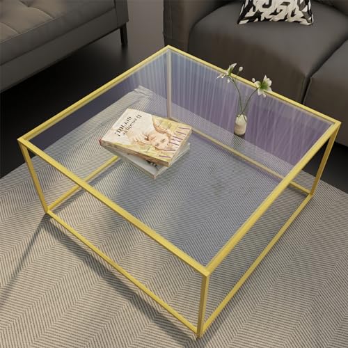 Gold Glass Coffee Table Modern Center Table for Living Room Minimalist Design