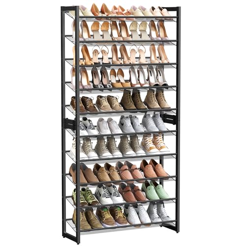 SONGMICS Ink Black 10-Tier Metal Shoe Rack Organizer Holds 40-50 Pairs
