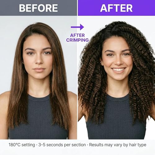 Hair Crimper for Hair Volume & Texture - Titanium Ceramic Plates, 5 Temp Settings, Auto Off - Black