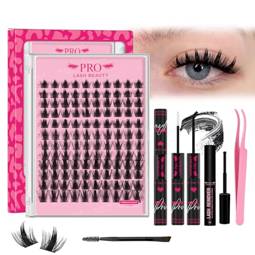 PRO LASHBEAUTY California Sunset Lash Clusters Kit Wispy Eyelash Clusters Lashes Natural DIY Lash Extension Kit Cluster Eyelash Extensions Kit Individual Lashes Cluster Eyelash (Sunset, 10-18mix)