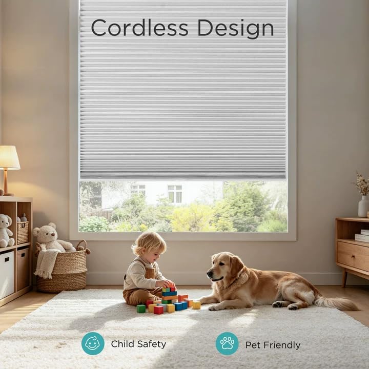 Joydeco Cordless Blackout Cellular Shades 56W x 64H White - Inside Mount