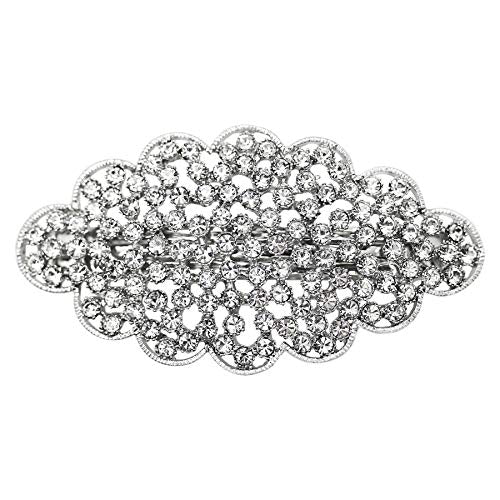 Faship Clear Floral Hair Barrette Clip - Rhinestone Bridal Hair Jewelry