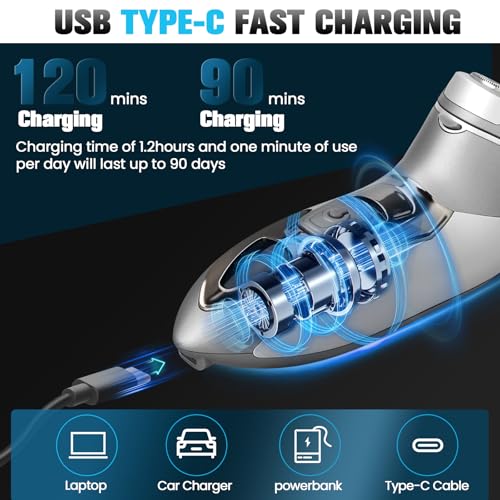 Electric Razor for Men Gray - 4D Floating Head, LCD Display, Waterproof & Fast Charging