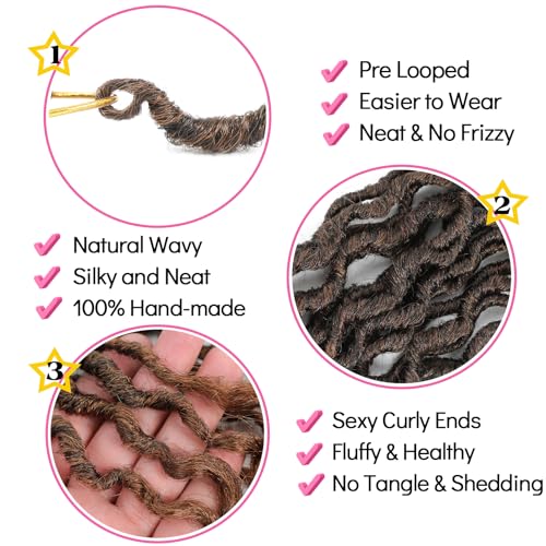 18 Inch Faux Locs Crochet Hair - Pack of 8 Pre-Looped Goddess Locs with Curly Ends for Black Women - T30#