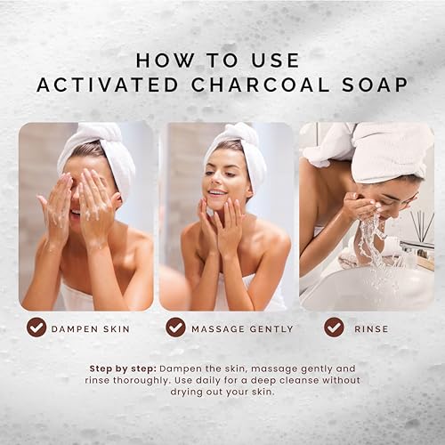 Pili Natural Activated Charcoal Soap Bars with Peppermint oil (3 Pack). Face and Body Natural Detoxifying Soap Bars. For Men, Women and Teens.