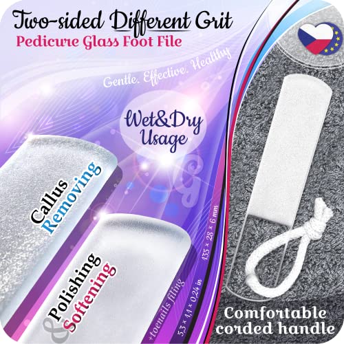 GLADZY Glass Nail File Set ? Czech Crystal Nail Files for Natural Nails, Glass Foot File Callus Remover, Professional Manicure & Pedicure Kit for Fingernails & Toenails with Case and Towel, Made in EU