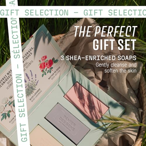 French Shea Butter Soap Gift Set - Lavender, Rose & Cotton Fragrances, 3 Bars - Variation: Cotton, Lavender, Rose