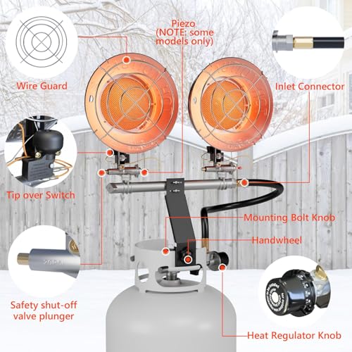 Silver Double Tank Top Propane Heater 30,000 BTU Portable Radiant Heater