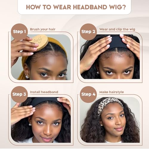 Black Afro Curly Headband Wig 22 Inch Synthetic Half Wig with Bouncy Curls - #1B