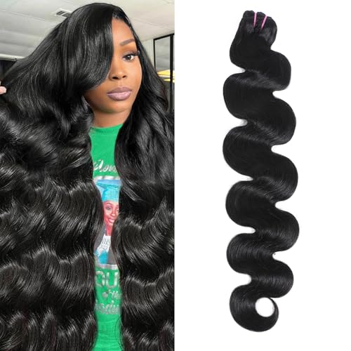 Black 28 Inch Raw Human Hair Body Wave Bundles - Virgin Indian Silky Soft Tangle-Free