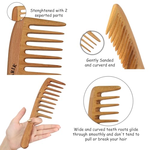 Extra Wide Tooth Wooden Comb for Detangling - Handmade Vintage Style Hair Brush for Women & Men