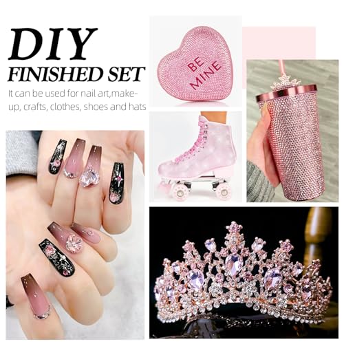 Pink Flatback Rhinestones, Glass Rhinestones for Nail Art and Craft, Glue Fix, Loose Crystal Gemstones(Pink, SS16, 2880pcs, 3.8-4.0mm)