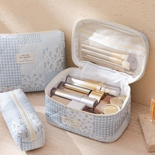 HBselect Floral Quilted Makeup Bag Set - 3 Pieces Large Travel Organizer A-3PCS-Floral 38