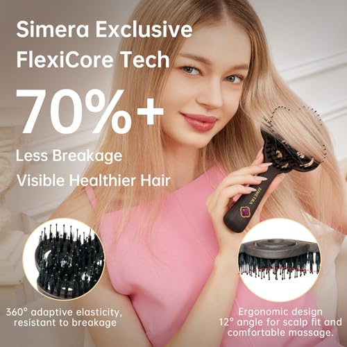 Simetra Detangler Hair Brush for Women & Men - Brown-Purple, Natural Boar Bristles, Crystal & Gold Finish