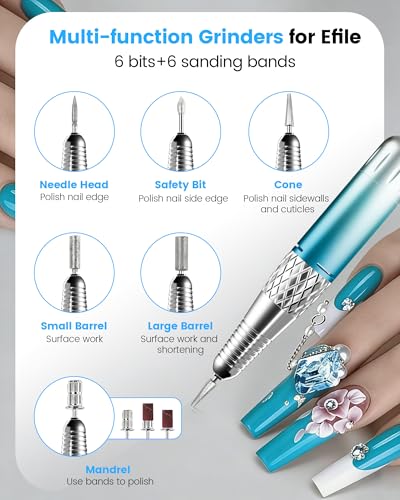 Professional Electric Nail Drill 45000RPM with 3600mAh Battery & Digital Display - Portable Manicure Kit Blue