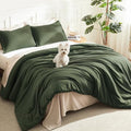 Oversized King Comforter Set - Lightweight Boho Bedding with Pillowcases - Dark Olive Green