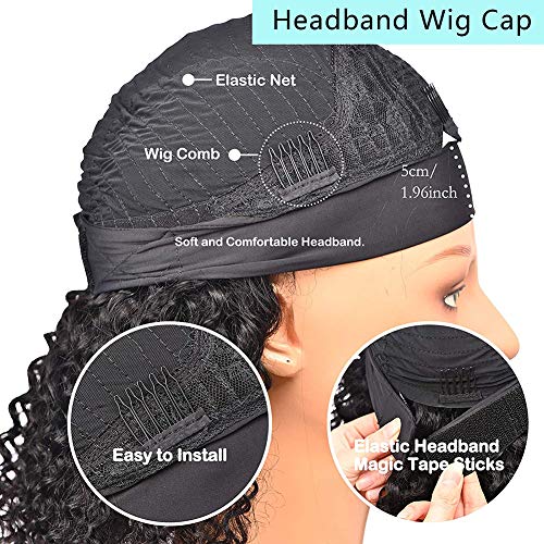 Deep Wave Human Hair Headband Wig 20 Inch Natural Black - Unprocessed Brazilian Virgin Hair