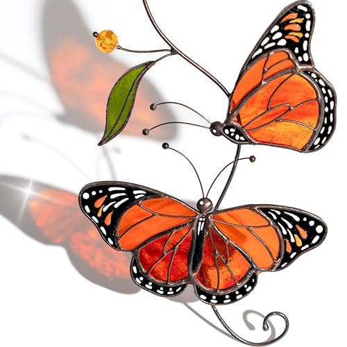 Pair of Monarch Butterfly Stained Glass Suncatchers Handmade Window Decor