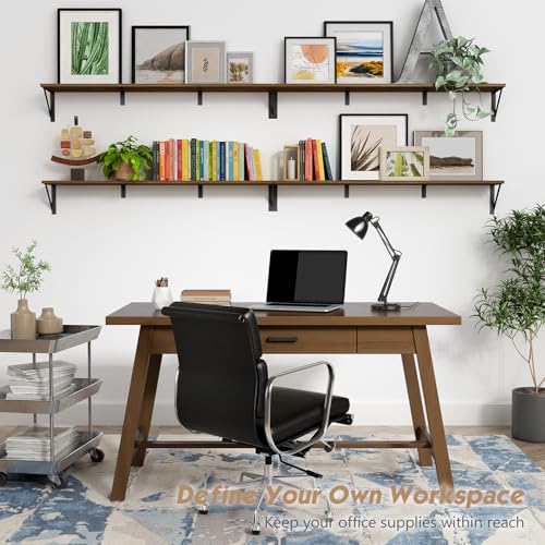 Forbena 48 Inch Wall Floating Shelf, 8" Deep Rustic Brown Wood with Black Metal Brackets