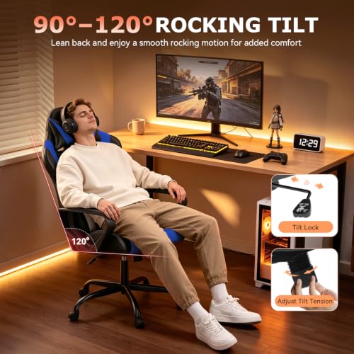 Blue Ergonomic Gaming Chair for Adults, Racing Style, Adjustable, BestOffice - Style1
