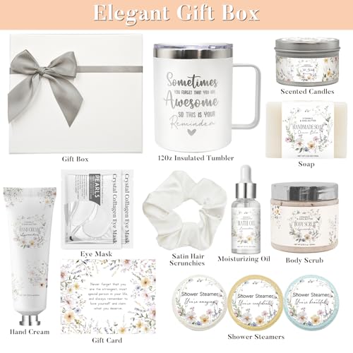 White Spa Gift Set for Women - 10-Piece Self Care Home Kit with Candles & Bath Bombs - Mother's Day, Birthday, Christmas Gift