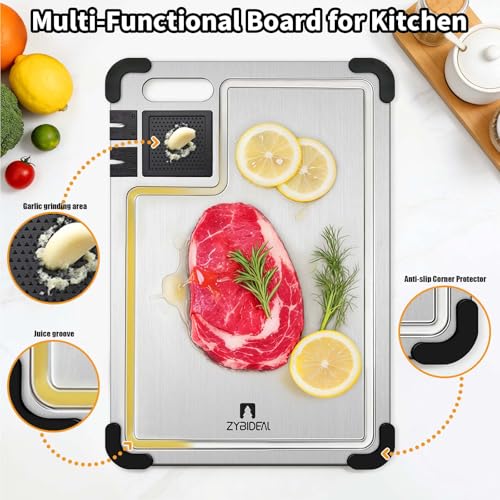 Titanium Cutting Board with Juice Grooves & Dual-Sided Sharpener - Food-Grade Kitchen Prep Station