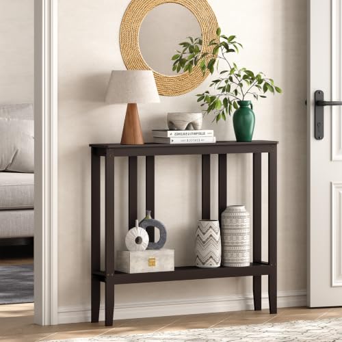 Brown Bamboo 2-Tier Narrow Console Table - Space-Saving Hallway Storage