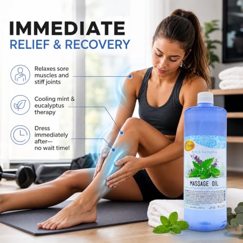 SPA REDI Mint Eucalyptus Massage Oil 32 oz - Fast-Absorbing, Professional Spa Quality