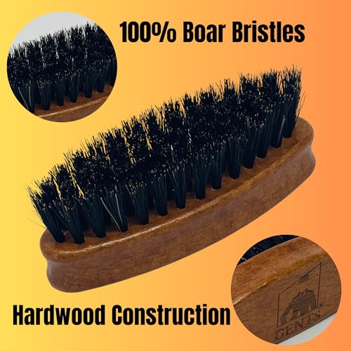 GENTS Wood Small Travel Beard Brush - Natural Boar Bristles with Wooden Grooved Handle Mini Size Portable (Small, 1, Count)