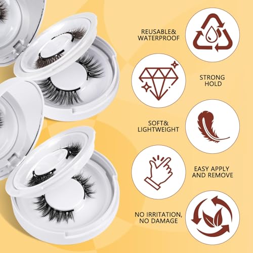 QUEWEL Magnetic Eyelashes 4 Pair Reusable Magnetic Eyelashes with Applicator No Glue Needed Eyelashes Natural Look Lash Clusters Kit Easy to Wear and Remove(4 Pairs-A05)