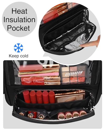 Extra Large Makeup Brush Case with 4 Small Bags - Travel Organizer with Adjustable Dividers & Shoulder Strap - Black