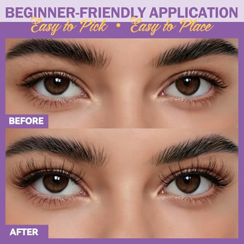 Fluffy Lash Extension Kit, 10?18mm Multi-Layer Individual Eyelash Clusters, Ultra-Soft Reusable Natural Look Wispy Set with Bond & Seal, Tweezers & Remover for Beginners