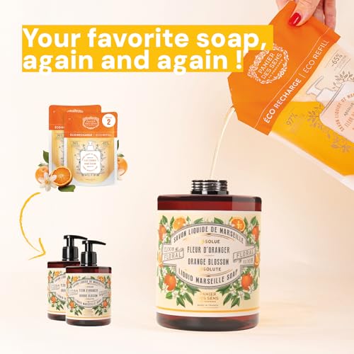 Panier des Sens Liquid Hand Soap Refill ? Orange Blossom Hand Soap Refills ? French Moisturizing Hand Wash with Coconut Oil - Kitchen & Bathroom Hand Wash- Orange Soap Refill 96% Natural - 34 Floz