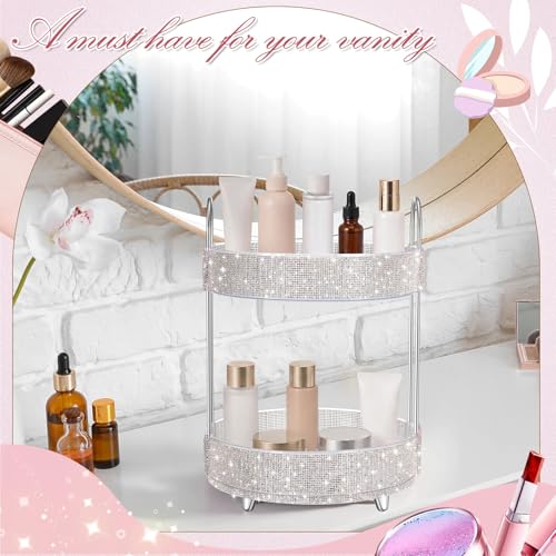 Honeydak 2 Tiers Rotating Cosmetic Display with Rhinestones - White