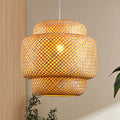 Bamboo Pendant Light - Large 16 Inch Woven Rattan Chandelier for Kitchen & Dining - Natural Boho Basket Style - Variation: Lantern