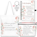 5 Pcs Daughter Valentines Day Gifts Set, Inspirational to My Daughter Gift with Tote Bag, Makeup Bag, Notebook, Ballpoint Pen & Keychain Congratulations Graduation Wedding Gift from Mom Dad