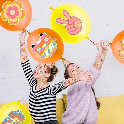 72 PCS Groovy Party Favors ? 48 Pre-Cut Temporary Tattoos & 24 Groovy Punch Balloons Themed Birthday Party Decorations Supplies Favors Gifts, Goodie Bag Fillers, Classroom Rewards for Boys and Girls
