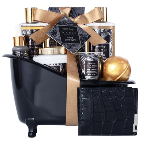 Saint Roy Men's Perfume Spa Gift Set with Bath & Body Care - Dad Gift, Man Spa Basket