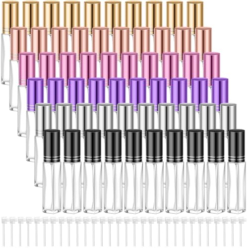 Domensi 60 Pcs 8 ml Empty Glass Perfume Bottles Bulk - Multicolor Refillable Cologne Spray Atomizer with Pump, for Travel, Skincare, Haircare, Cleaning & DIY Essentials