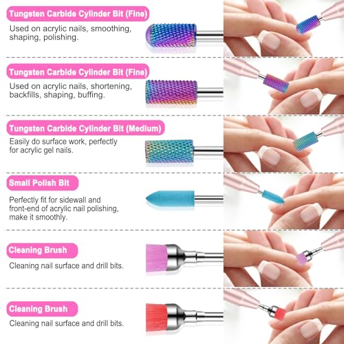 Pink Nail Drill Bits Set with Rhinestone Storage Box - 30 Pieces for Nail Art and Manicure