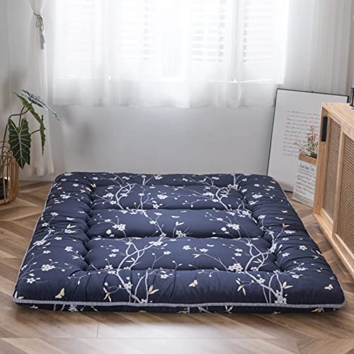 MAXYOYO Navy Floral Japanese Floor Mattress 4-Inch Queen Size Futon