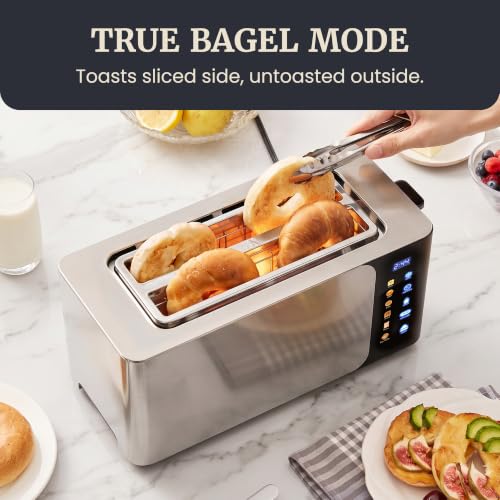 Elite Gourmet SmartToast 4-Slice Digital Toaster, 1370W, Wide Slots, Black