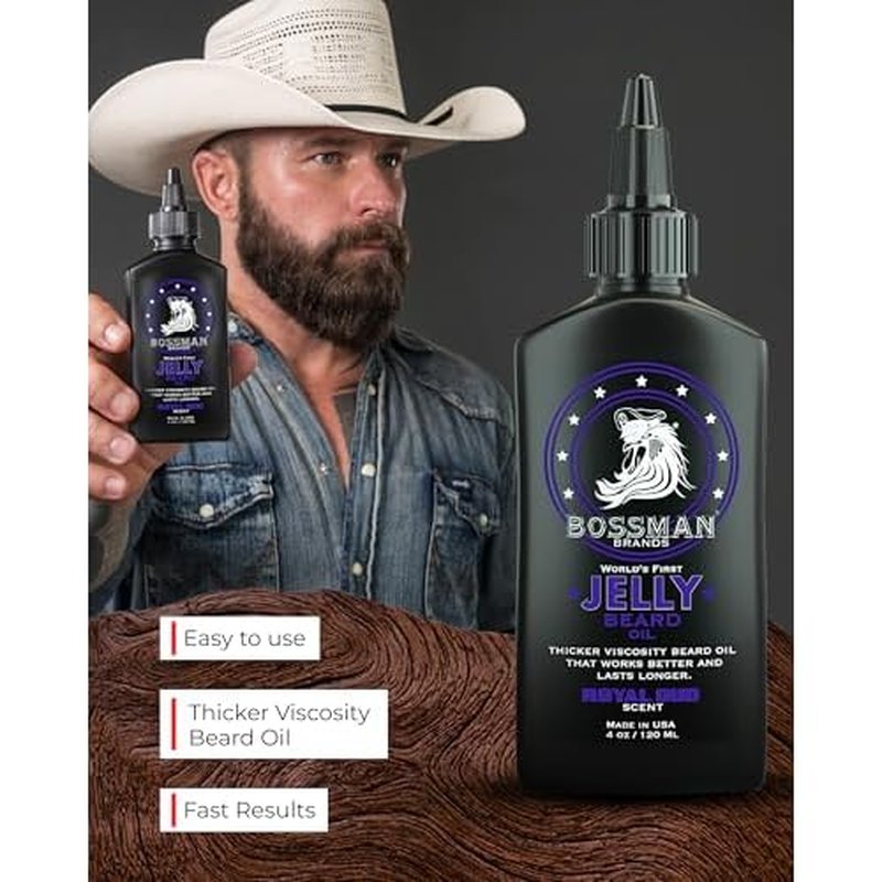Bossman Jelly Beard Oil for Men (4 oz, Royal Oud Scent) ? Softens, Moisturizes & Conditions with Natural Ingredients