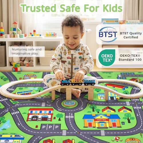 Kids City Road Play Rug 5x7 Ft – Non-Slip Urban Traffic Play Mat for Toddlers