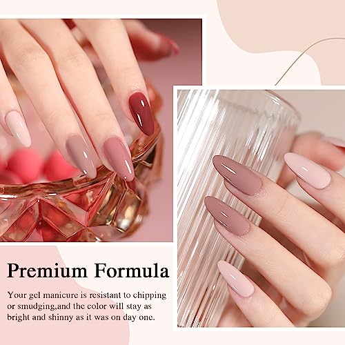 Beautpal Nude Gel Nail Polish Set, 10 Colors Neutral Pink Blush Nude Glitter Gel Polish All Seasons Skin Tones Soak Off Manicure Home DIY Nail Art Design Starter Kit Salon Quality Gift for Women Girls