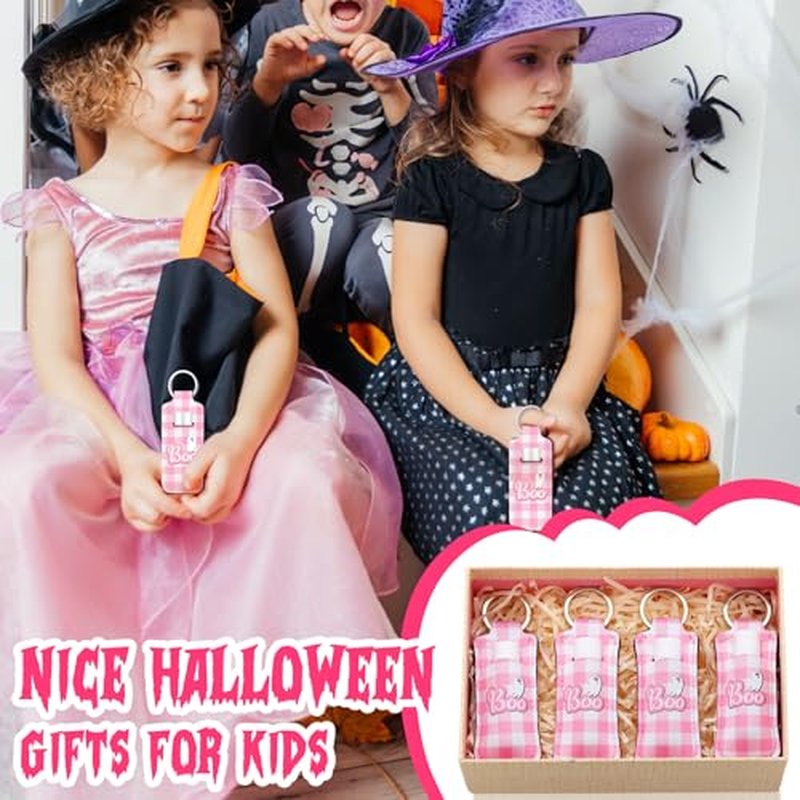 36 Pcs Halloween Lip Balms Gifts Bulk Halloween Party Favors Lip Balm Holder Keychain Spooky Ghost Skull Bat Lipstick Moisturizers for Adults Treat Bags Stuffers Party Supplies(Pink Style)