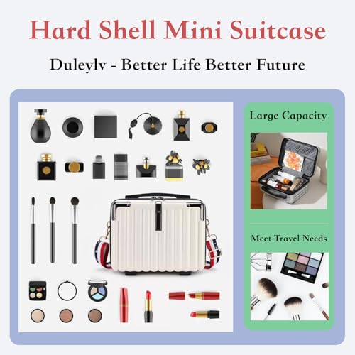 Mini Suitcase Hard Shell Makeup Case Stress-Resistant ABS Hard Makeup Travel Case Portable Hand Luggage with Shoulder Strap for Travel Camping Home Organizer Dark Grey