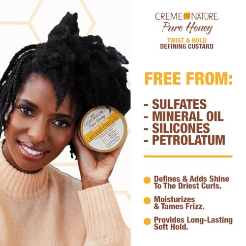 Creme of Nature Pure Honey Coconut Oil Shea Butter Defining Custard 11.5 Oz - Twist & Hold, Smoothing Curl Cream