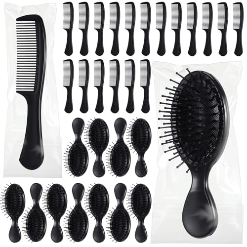 Mini Hair Brush and Comb Set - Black, 48 Pieces for Travel & Grooming
